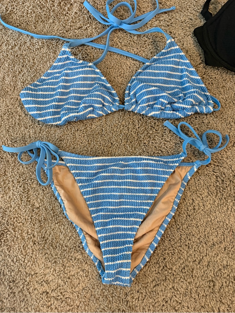 Shade & Shore Blue and White Striped Smocked Bikini Set